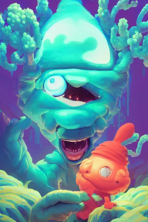 Image similar to smurf ghost creature animal sushi cristal very big eye roots cactus elemental flush of force nature micro world fluo fishscale, behance hd by jesper ejsing, by rhads, makoto shinkai and lois van baarle, ilya kuvshinov, rossdraws radiating a glowing aura global illumination ray tracing hdr