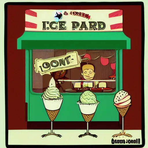 Prompt: an ice cream parlor in the style of \ frog and toad \ \