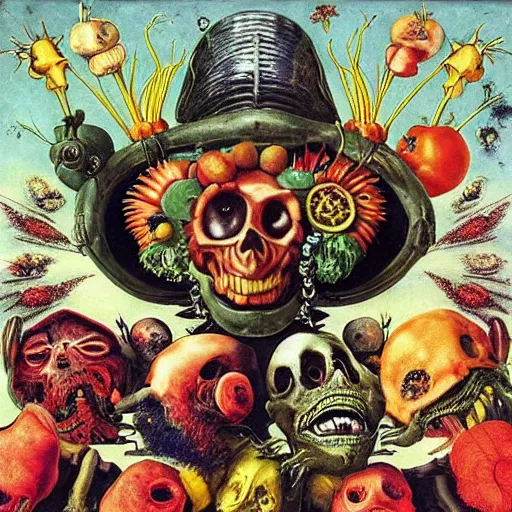 Image similar to hip - hop album cover, aliens, ghosts, psychedelic, giuseppe arcimboldo