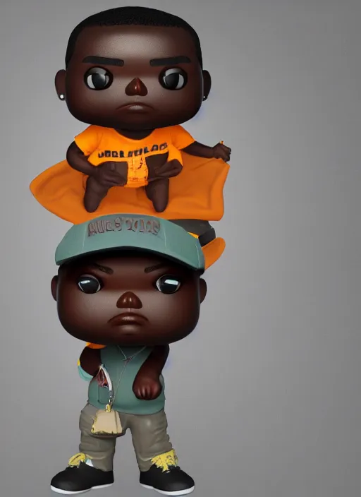 Image similar to full body 3 d render of notorious big as a funko pop, studio lighting, white background, blender, trending on artstation, 8 k, highly detailed