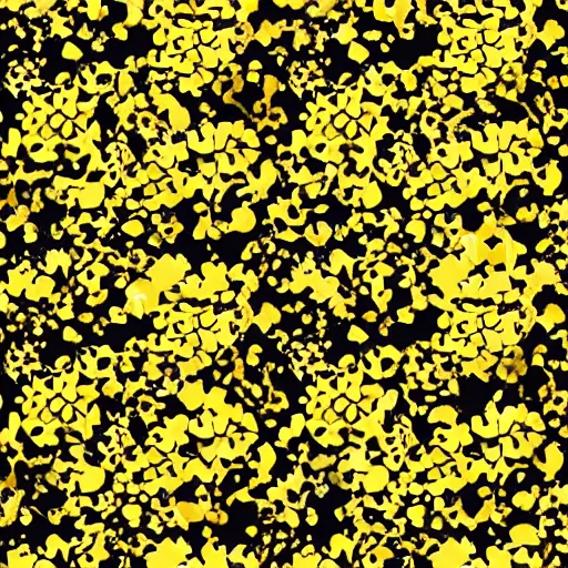 Prompt: repeating pattern of gold cherry blossoms on a black background,