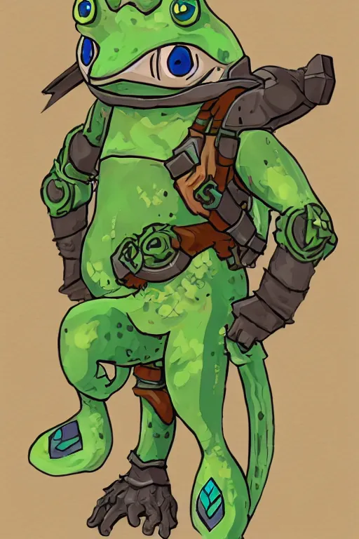 Prompt: an in game portrait of frogmancer from the legend of zelda breath of the wild, breath of the wild art style.