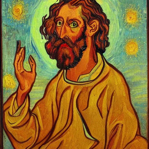 Prompt: God as a being of pure light in the style of van gohg