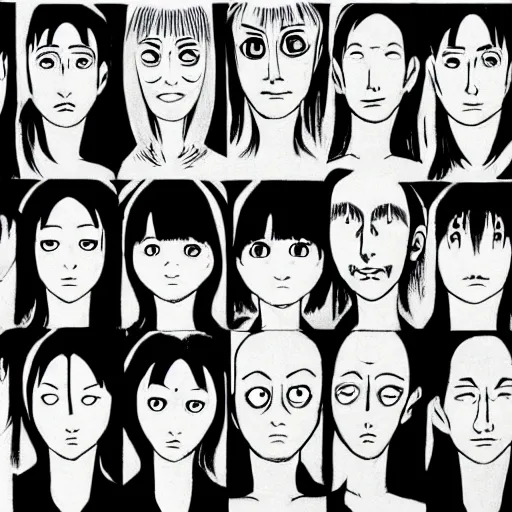 Image similar to human portrait, minimalistic by junji ito