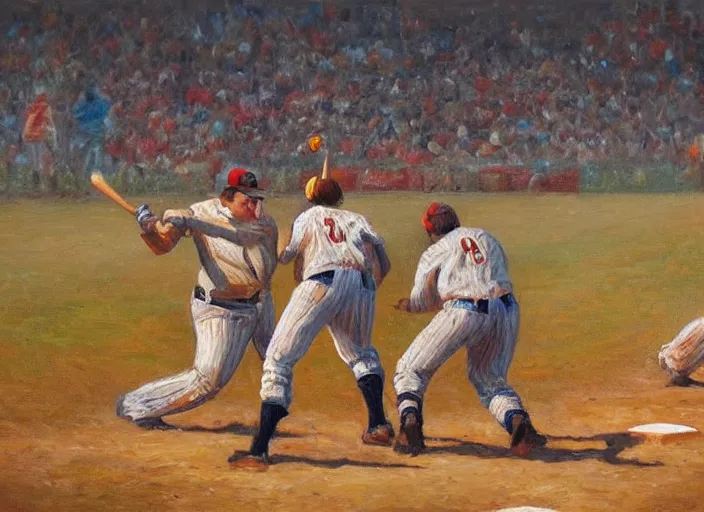 Image similar to a baseball game with cornstalks, themed, oil painting by jama jurabaev, extremely detailed, brush hard, artstation, for aaa game, high quality, brush stroke