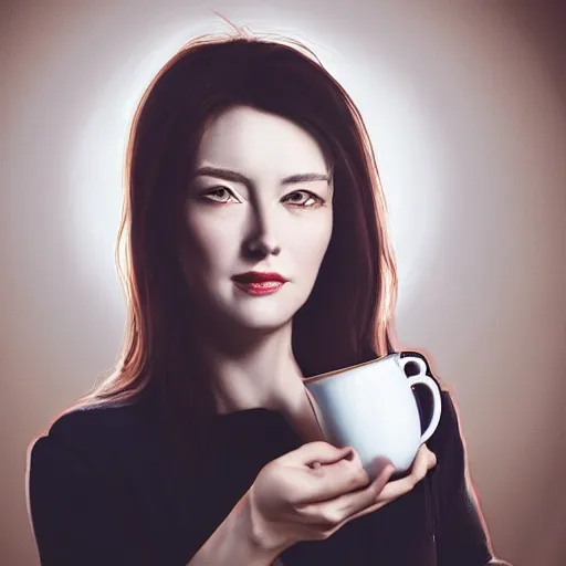 Image similar to stunning award winning hyperrealistic hdr 8 k highly detailed portrait photo of glados drinking tea