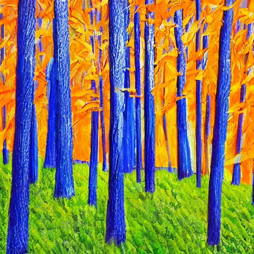 Image similar to a blue and orange forest, four seasons