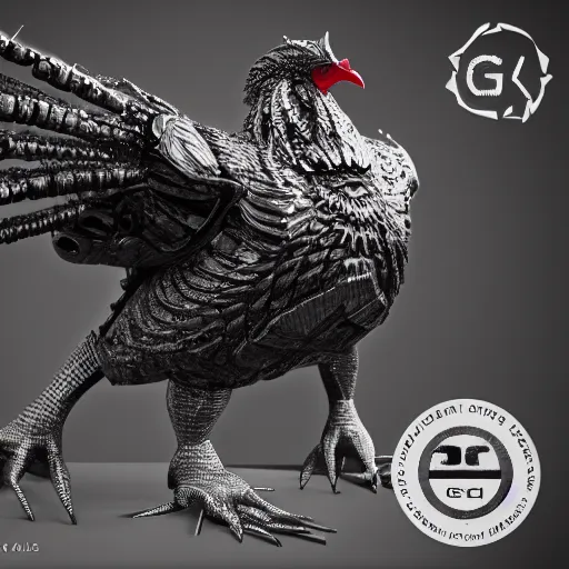 Image similar to evil steel chicken, hyper detailed, photorealistic, octane render, trending at cgstation, rule of thirds, 8 k.