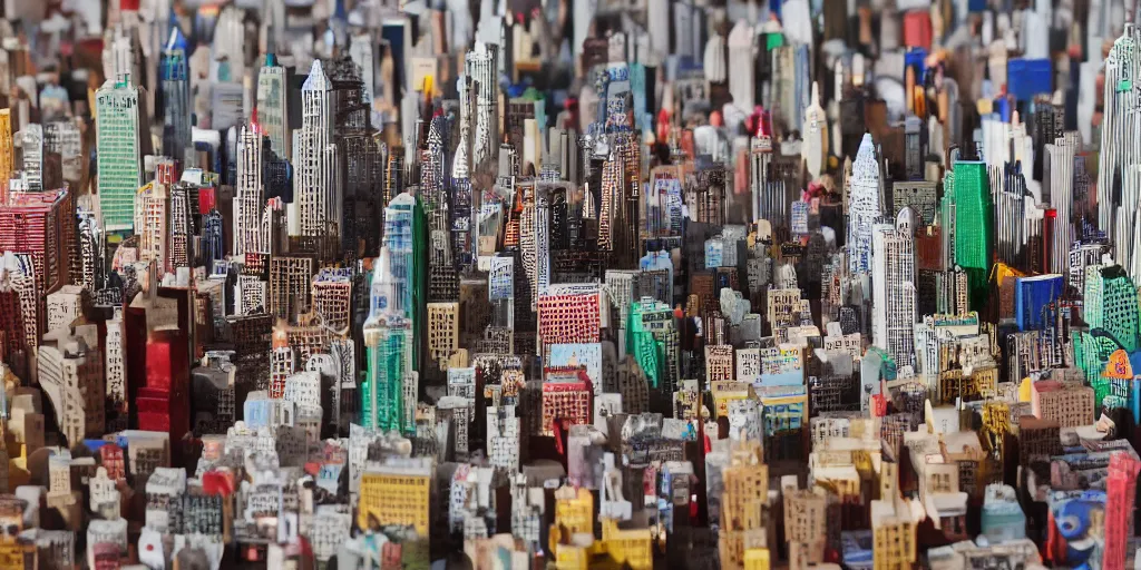 Image similar to a model of manhatten constructed out of fast food cups, straws and cardboard packaging, miniature photography, diorama, wide - angle macro lens, art, award - winning, beautiful high resolution