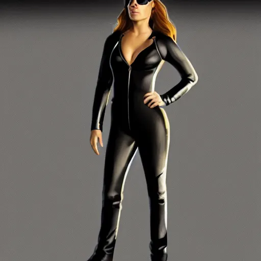 Image similar to kate mara as cat woman unzipping her jumpsuit, 8 k resolution hyperdetailed photo realistic, extremely high quality and life like