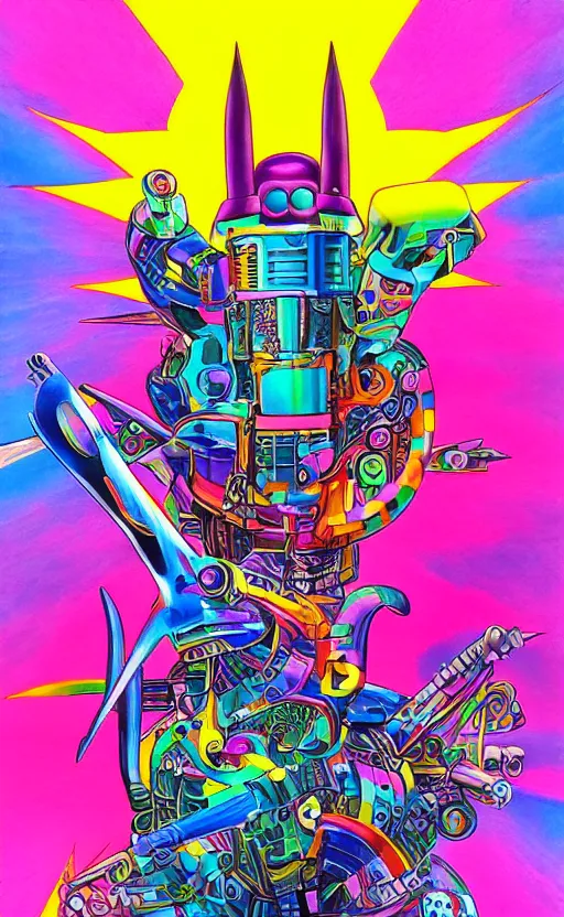 Prompt: surrealist super colored war machine by yoko d'holbachie, lisa frank,