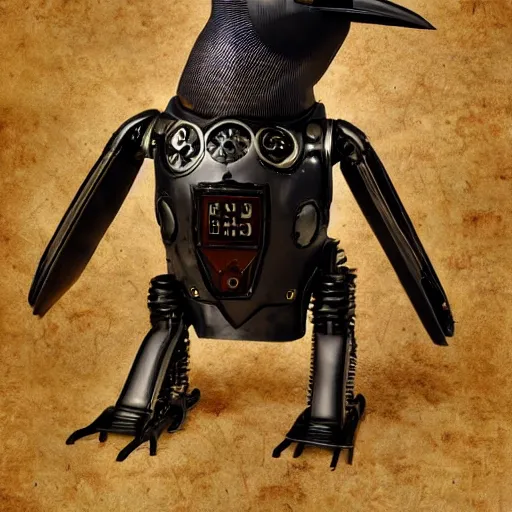 Image similar to a steampunk robotic crow, dark background, super - detailed, photo - realistic,