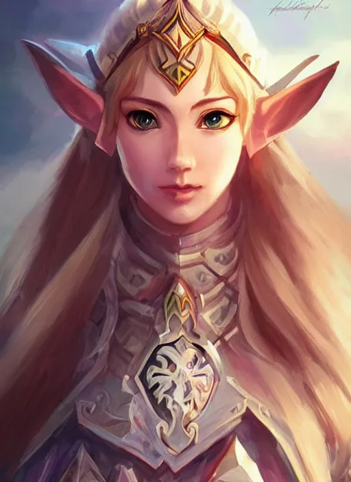 Image similar to beautiful portrait of a gorgeous knight who looks like Princess Zelda , character design by Ross Tran, artgerm detailed, soft lighting