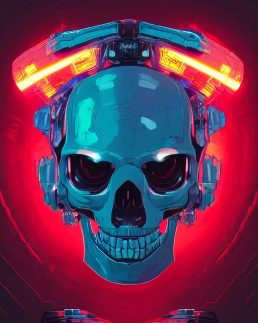 Image similar to a portrat of an immortal mecha cyber skull with glowing red eyes, digital art by dan mumford and Derek Riggs, trending on artstationhq