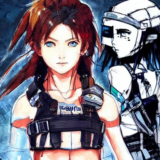 Image similar to 14 year old kristina pimenova, in the style of yoji shinkawa and naruto, epic concept art