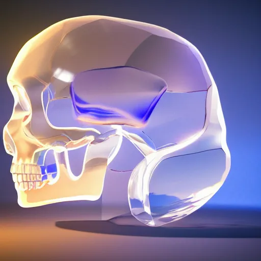 Prompt: refractive, transparent, translucent, crystal skull full of luminescent liquids, by charlie bowater, isometric, chroma colors, halfrear lighting, 8 k, polygon, polygonal, three - quarter view, paradox, screen space global illumination, volumetric light, transparent, liquid crystal, ray tracing reflections