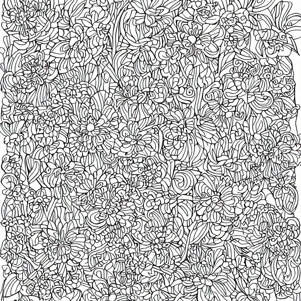 Image similar to floral flower garden line art, coloring book, vector illustration, high quality, black and white, bold lines,