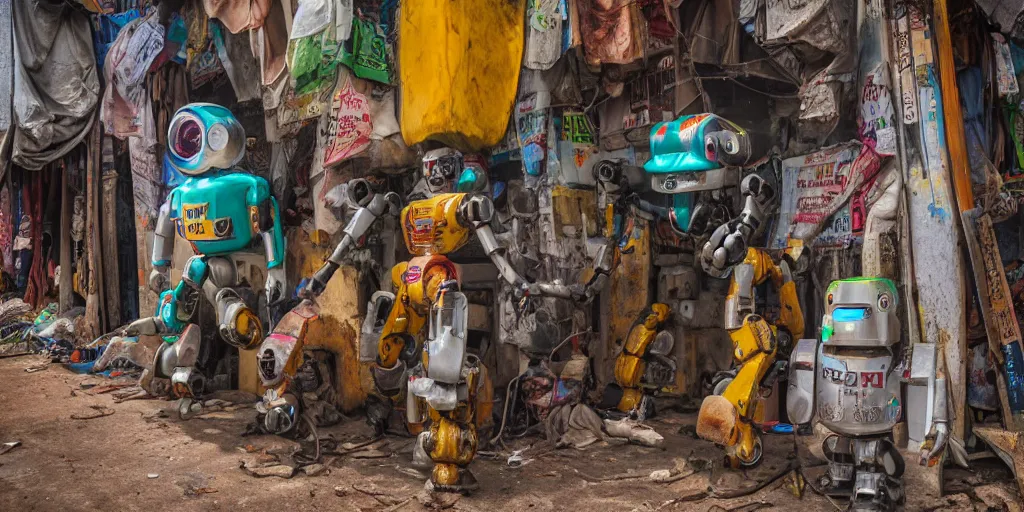 Image similar to mecha ROBOT of AJEGUNLE SLUMS of Lagos inside african JESUS CHRIST about AESTHETICS surrounding large UFO within NEON rays of light, 35mm, f/1.4,