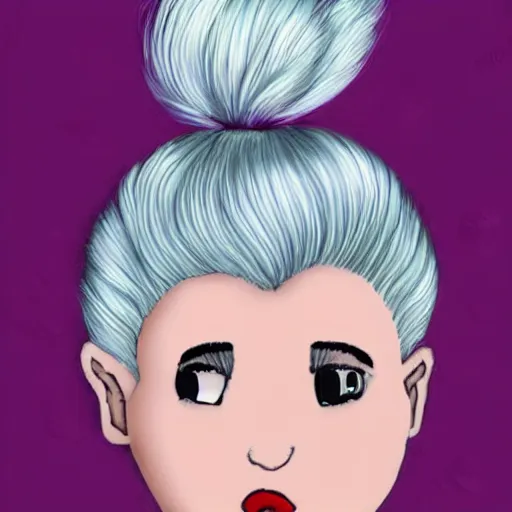 Image similar to a girl with white hair in a hairbun, by teabag. cartoon