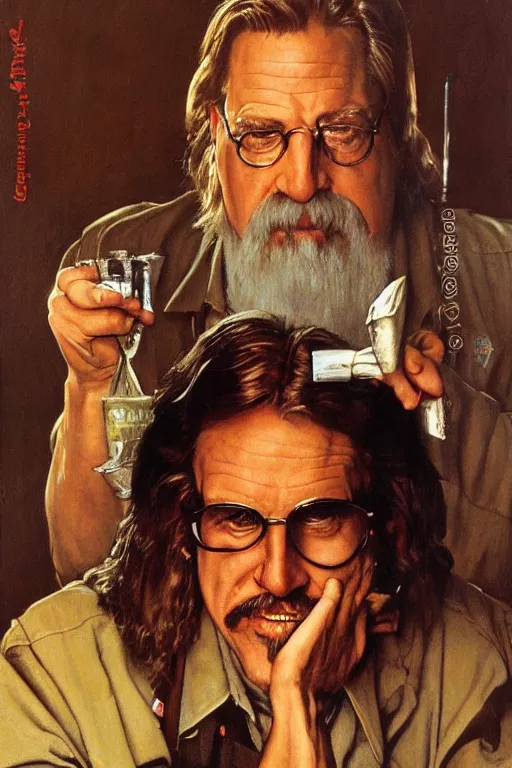 Image similar to The Dude from the movie The big Lebowski painted by Norman Rockwell