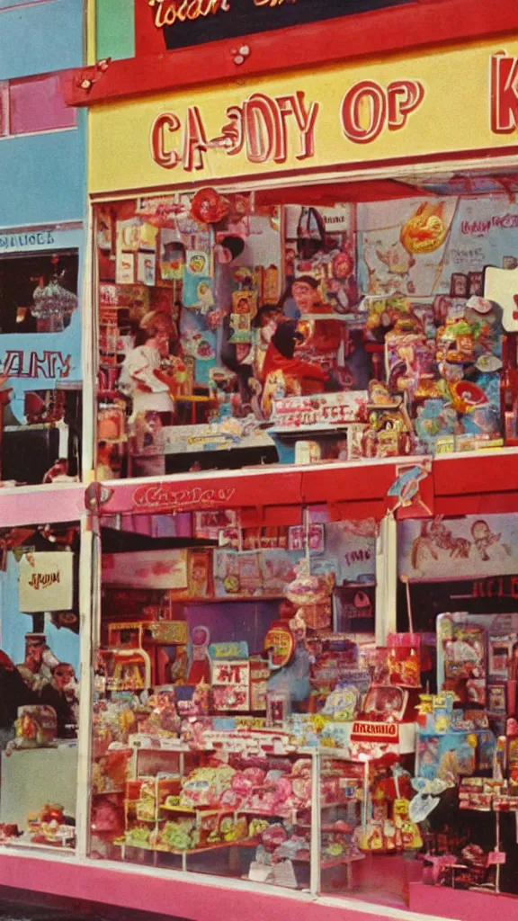 Image similar to 6 0 s photo of a candy shop, kodachrome