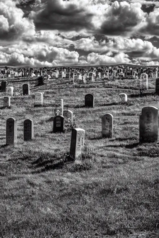 Image similar to realistic detailed photo of the windows xp bliss hills screensaver saturated cloudy blue skies with a graveyard, with many worn gravestones, hyper detailed, sigma 5 0 mm, flickr