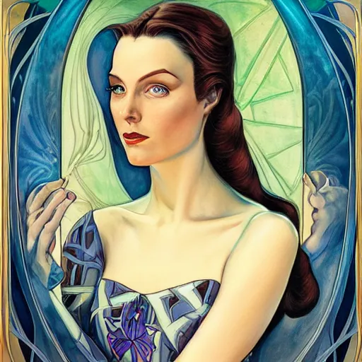 Image similar to an art nouveau, ( streamline moderne ) portrait in the style of donato giancola and anna dittmann and charles dulac. very large, clear, expressive, and intelligent eyes. symmetrical, centered, ultrasharp focus, dramatic lighting, photorealistic digital matte painting, intricate ultra detailed background.