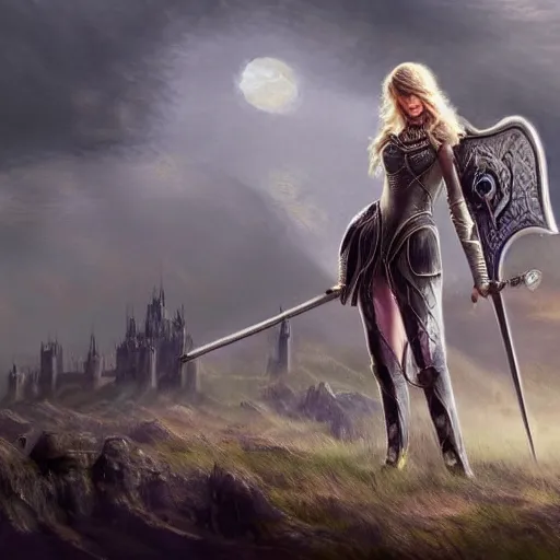 Image similar to the picture of taylor swift in a knight armor, epic fantasy art, mystical, mystic atmosphere, mythology, photo realistic, high detail, ultra realistic, hyper realistic, high definiton, 4 k uhd,