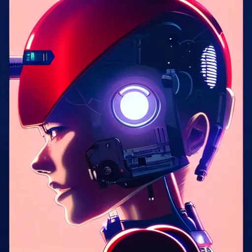 Image similar to side portrait scifi cyborg girl with robotic parts and spacesuit | | head only in center of image, audrey plaza, fine detail!! anime!! realistic shaded lighting!! poster by ilya kuvshinov katsuhiro otomo ghost - in - the - shell, magali villeneuve, artgerm, jeremy lipkin and michael garmash and rob rey