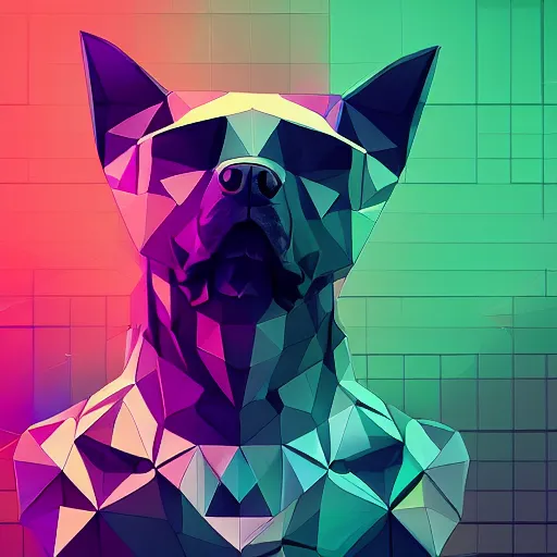 Image similar to high quality photo of dog, digital art, polygonal art, cyberpunk, synthwave