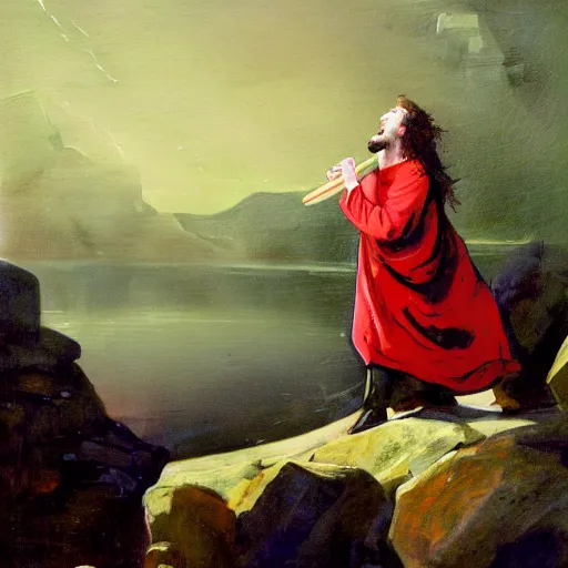 Image similar to dweyn jonson standing on a rock and singing in a rock concert