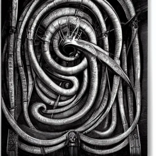 Image similar to spiral, by hr giger