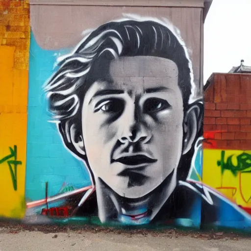 Prompt: grafitti mural of Tom Holland