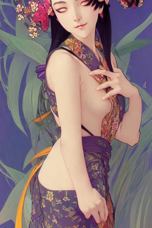 Prompt: A beautiful woman with cat ears who wears kimono, highly detailed, digital painting, artstation, concept art, smooth, sharp focus, illustration, art by artgerm and alphonse mucha, high definition digital art, in the style of Ross tran and ilya kuvshinov