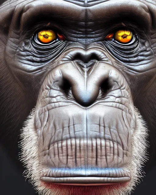 Image similar to gold, blue, very detailed high resolution illustration of a chimpanzee, 3 d, 8 k, extremely detailed, artstation