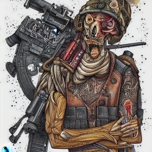 Prompt: taliban anarchy. symmetrical anatomy, very detailed design, complexity of the picture, with pop punk style, colorful, accompanied by body, pure image without duplication, dribble popular, drawn by vinicius gud and gustavo zambelli