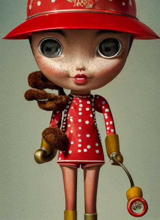 Image similar to closeup of a tin toy miranda kerr, depth of field, zeiss lens, detailed, symmetrical, centered, fashion photoshoot, by nicoletta ceccoli, mark ryden, lostfish, earl nore, hyung tae, frank frazetta, breathtaking, 8 k resolution, extremely detailed, beautiful, establishing shot, artistic, hyperrealistic, octane render