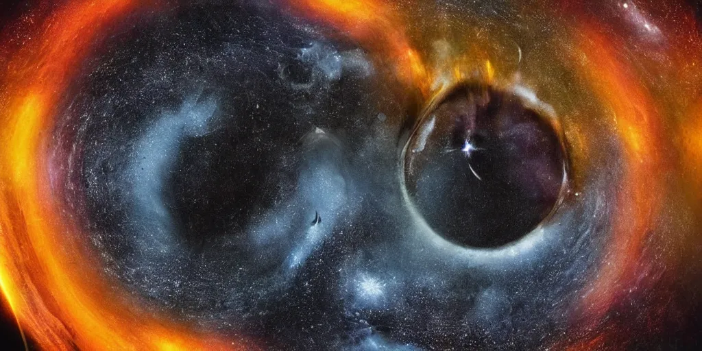 Prompt: one colored black hole in the center with space around it , photorealistic, hyperrealism, cinematic, epic