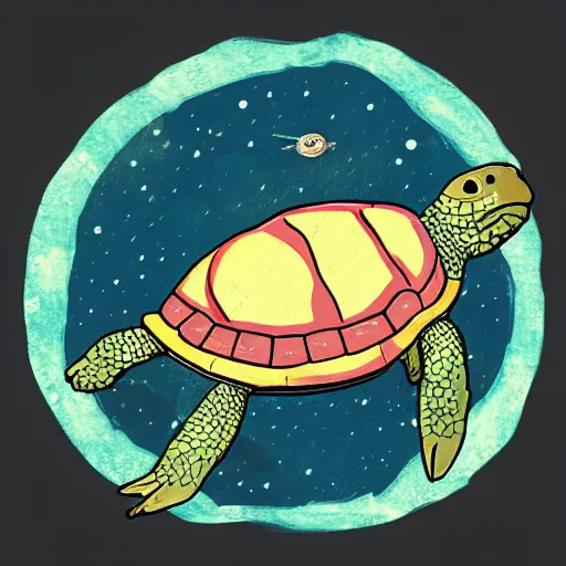 Prompt: a turtle as an astronaut on a space cowboy planet