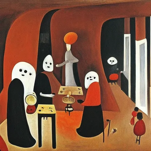 Image similar to painting of a busy coffee shop, by leonora carrington,