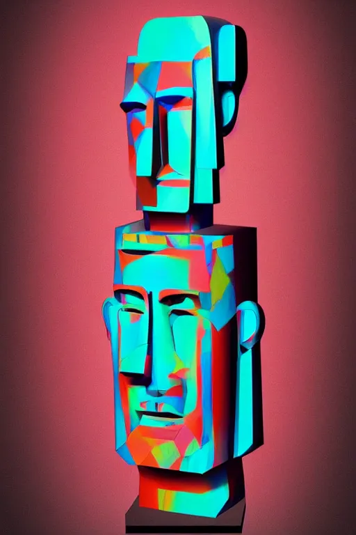 Image similar to cubist moai statue cutout digital illustration cartoon colorful beeple