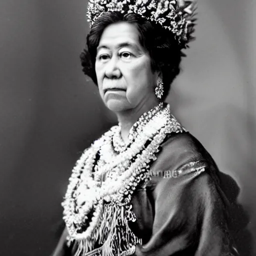 Image similar to a studio portrait of Liliuokalani, the queen of Hawaii, realistic, beautiful