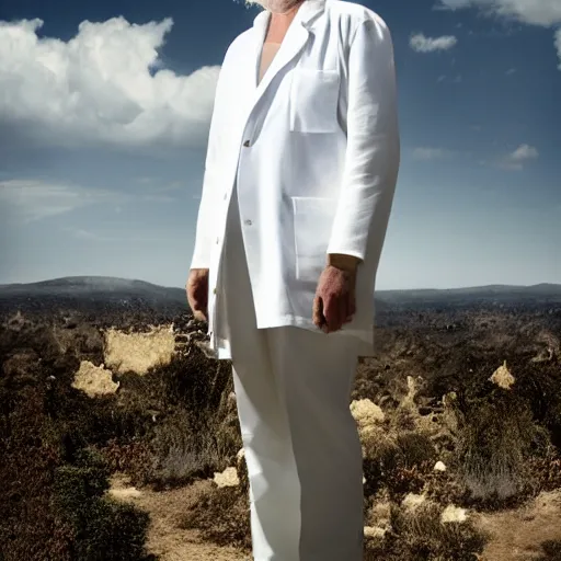 Prompt: a portrait of rick sanchez with background scenery by juergen teller, iris van herpen white lab coat