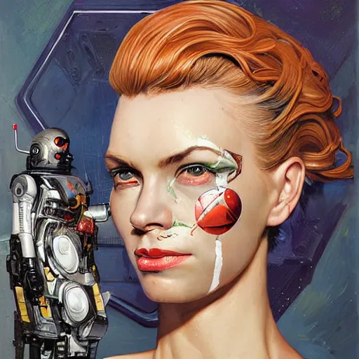 Image similar to portrait of a female android, by Sandra Chevrier and Joseph Christian Leyendecker