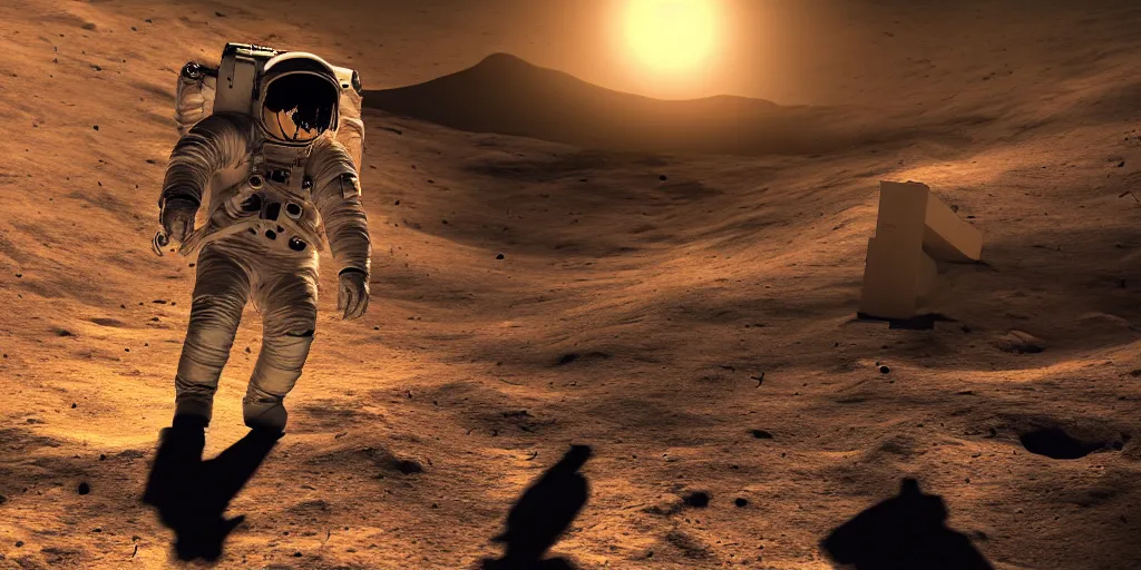 Image similar to an astronaut playing golg in the moon, digital art, cinematic, dramatic, dynamic lighting