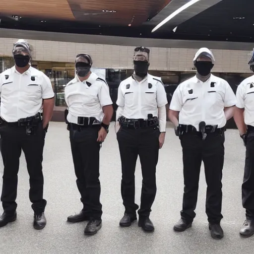Image similar to a team of futuristic security guards standing for a group photo