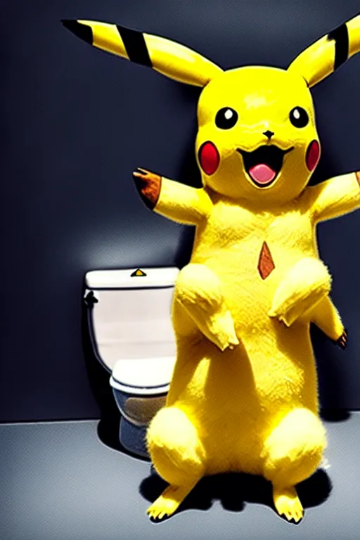 Image similar to pikachu sitting on a toilet