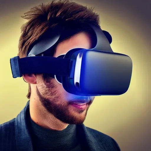 Image similar to portrait handsome fantastic cyberpunk style man wearing virtual reality goggles