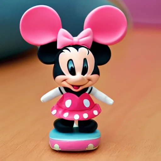 Image similar to product photograph of cute vintage disney figurine of miney mouse by isabel han : 6 girly, cute, chibi, popular, collectible, toys figures, kawaii, toys, white background : 3