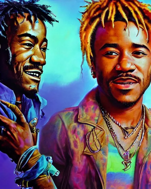 Image similar to lil uzi vert, airbrush, drew struzan illustration art, key art, movie poster